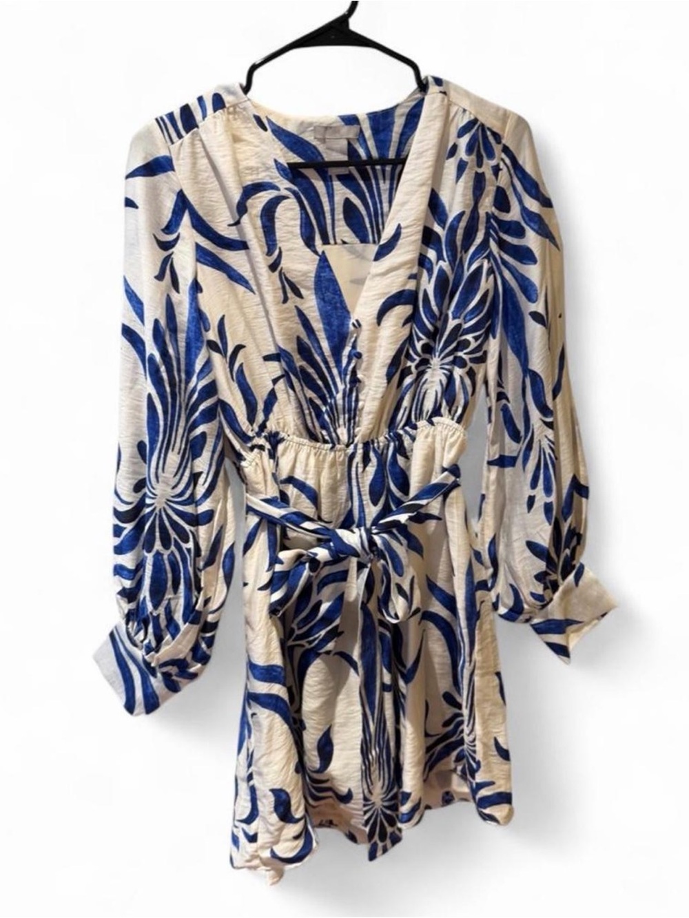 H&M Cream Dress with Bold Blue Floral Print